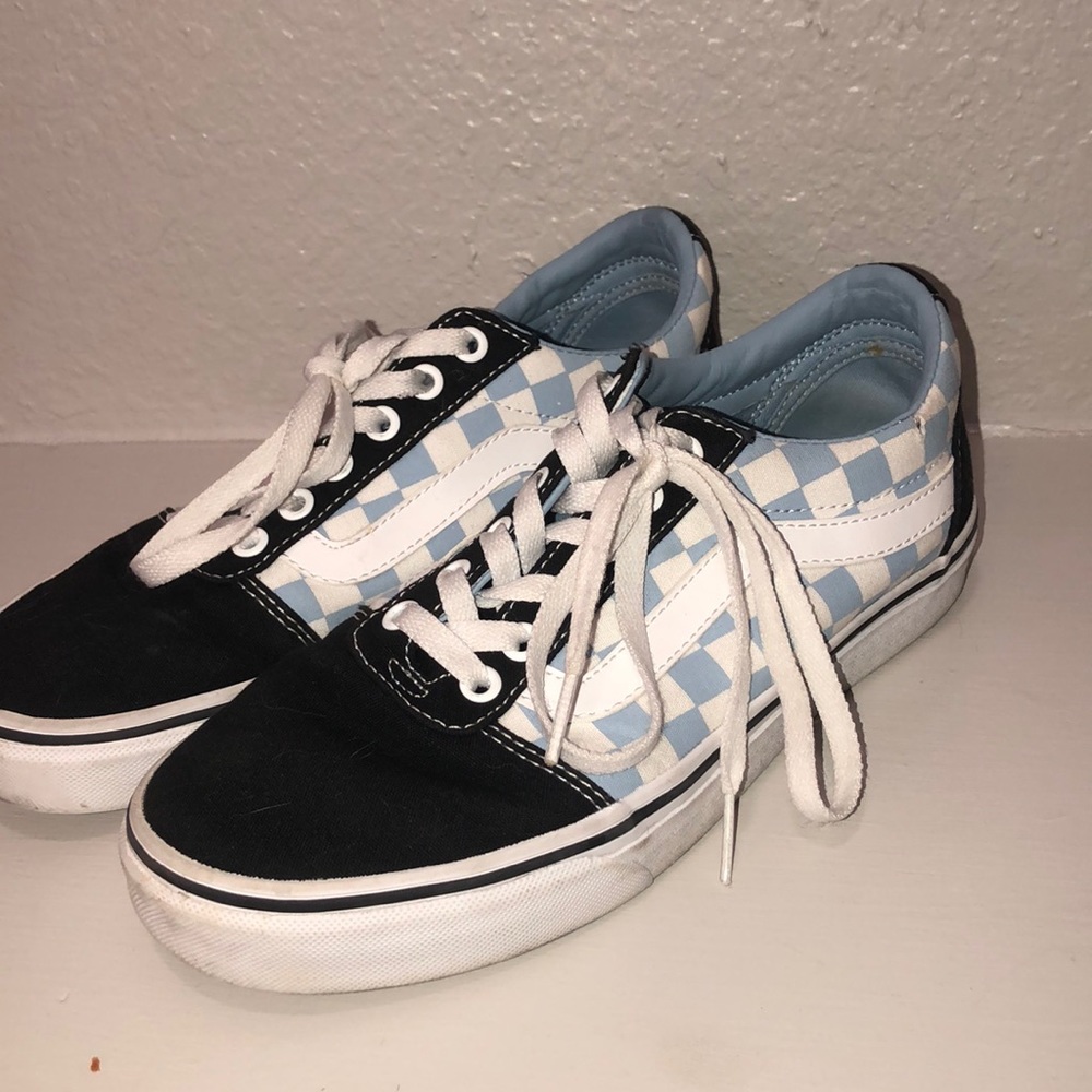 Blue and white checkered vans
